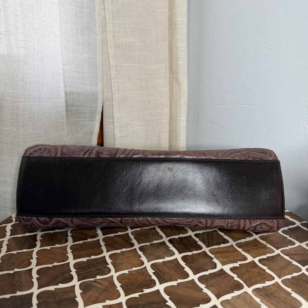 Vintage Valerie Stevens Baguette Purse Floral Embossed Tooled Leather Brown - Picture 5 of 10